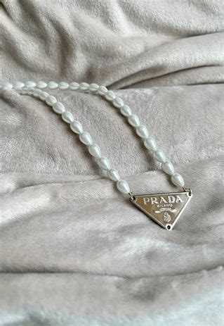 prada necklace pearl|prada necklace triangle pendant.